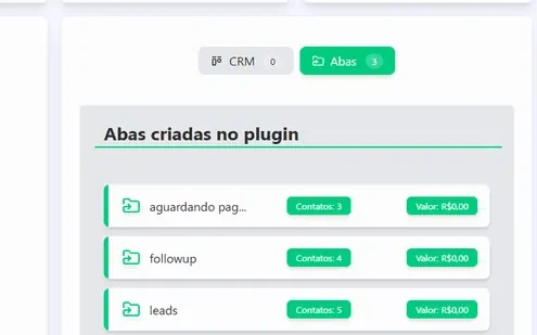 Painel de métricas com contatos, taxa de conversão, receita por etapa e gráfico de vendas